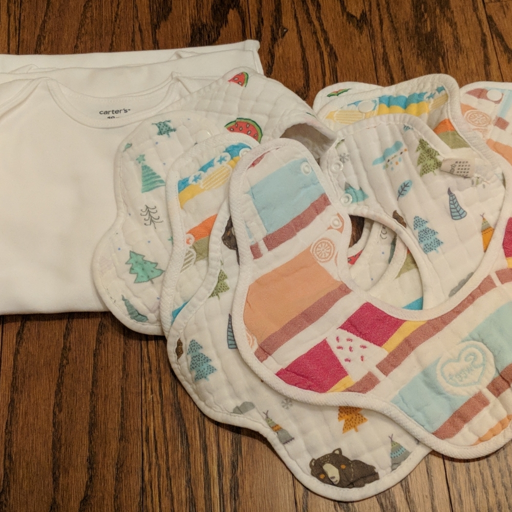 3 onesies + 5 bibs